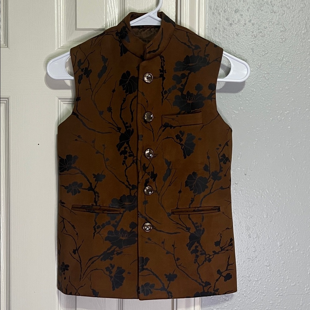 Elegant Brown Floral Vest for Boys